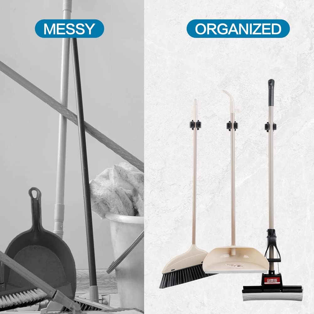 6PCS Broom and Mop Holder, Heavy Duty Garden Tool Organizer Rack Rake and Shovel Handle, Stainless Steel Mop Hanger. Screws for Wall Mounted. Matte Black