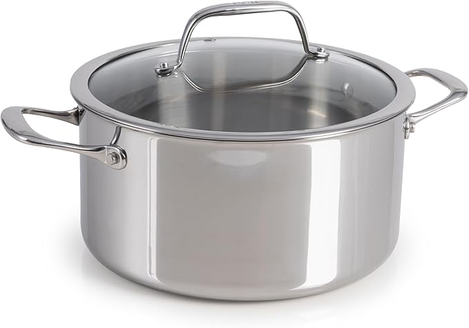 T-Fal Pro Tri-Ply Stainless Steel Large Dutch Oven Pot with Lid, 6 Quart Induction Pot, Oven Safe 500F, Lid 350F, Fast & Even Heat, Professional Quality & Durability, Silver