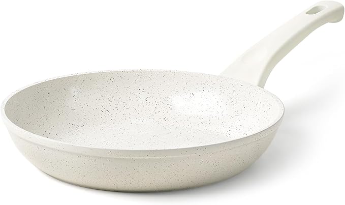 Ceramic Non Stick Frying Pan - 9.5 Inch Ceramic White Non Stick Skillet Frying Pans, Safe&No Toxic Egg Omelette Frying Pan, Nonstick Cookware Cooking Pan, Induction Compatible, PFOA&PFAS Free