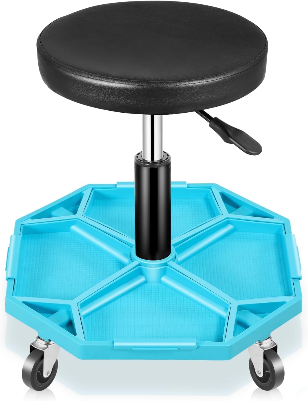 Auto Dynasty Mechanic Stool, Adjustable Rolling Pneumatic Creeper Garage Shop Seat with Tool Tray, 300 LBS Roller Seat for Workshop Auto Repair, Adjustable Height 15.7" to 21", Black/Blue