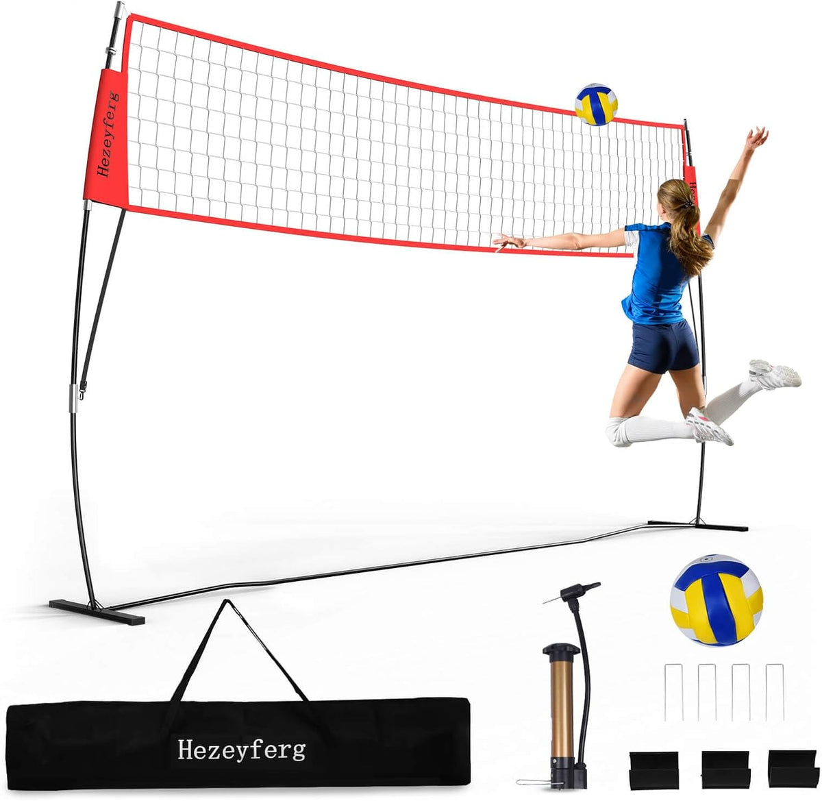 20FT/12FT Freestanding Volleyball Training Net, 5 Height Adjustable Portable Volleyball Net System, Quick Setup Practice Set for Indoor or Outdoor Use