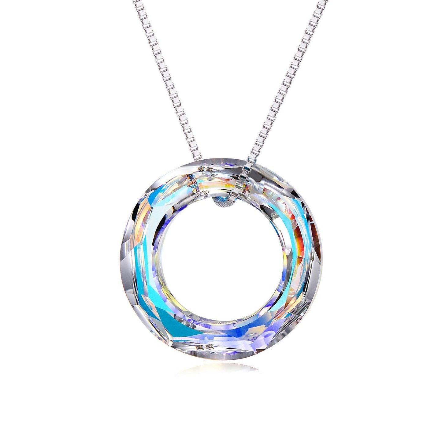 AOBOCO Holiday Gifts for Women with Austrian Crystal Simple Dainty Circle Pendant Necklace Chic Women Jewelry Sterling Silver Chain Mothers Day Gifts for Mommy