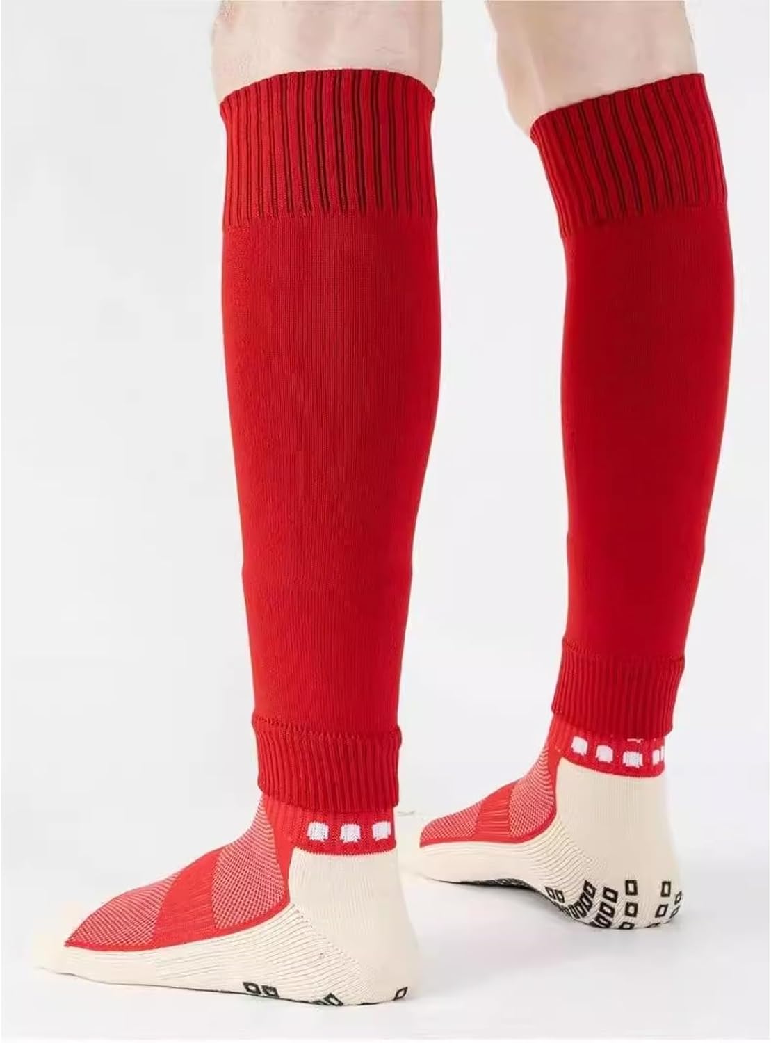 2 Set Anti-Slip Grip Soccer Socks with Shin Guard Sleeves, Sports Athletic Socks for Men Women