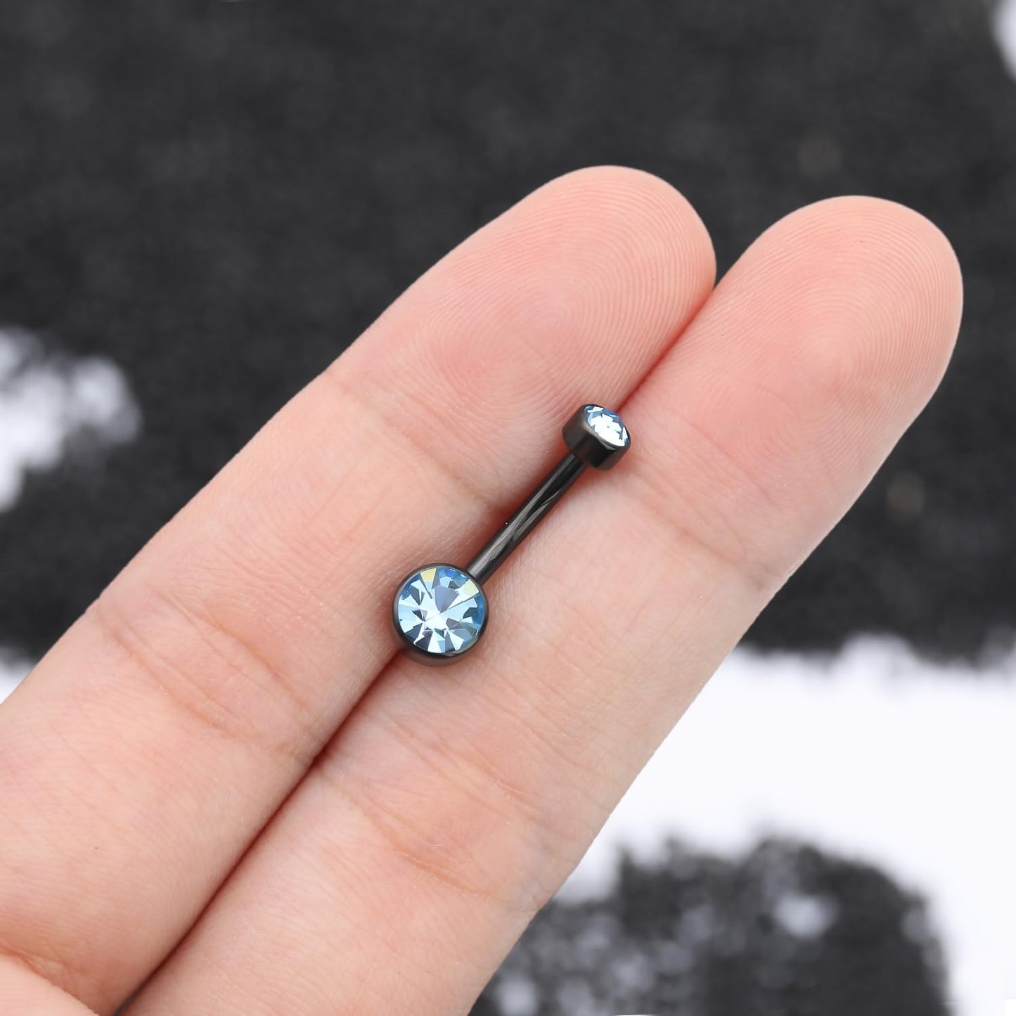 XUU Titanium Belly Button Rings, Black & Silver – 14G Internally Threaded Navel Piercing Jewelry, 10mm & 12mm Curved Barbells with 7 Colors Gems – Hypoallergenic (Black-Blue cz, 10MM)