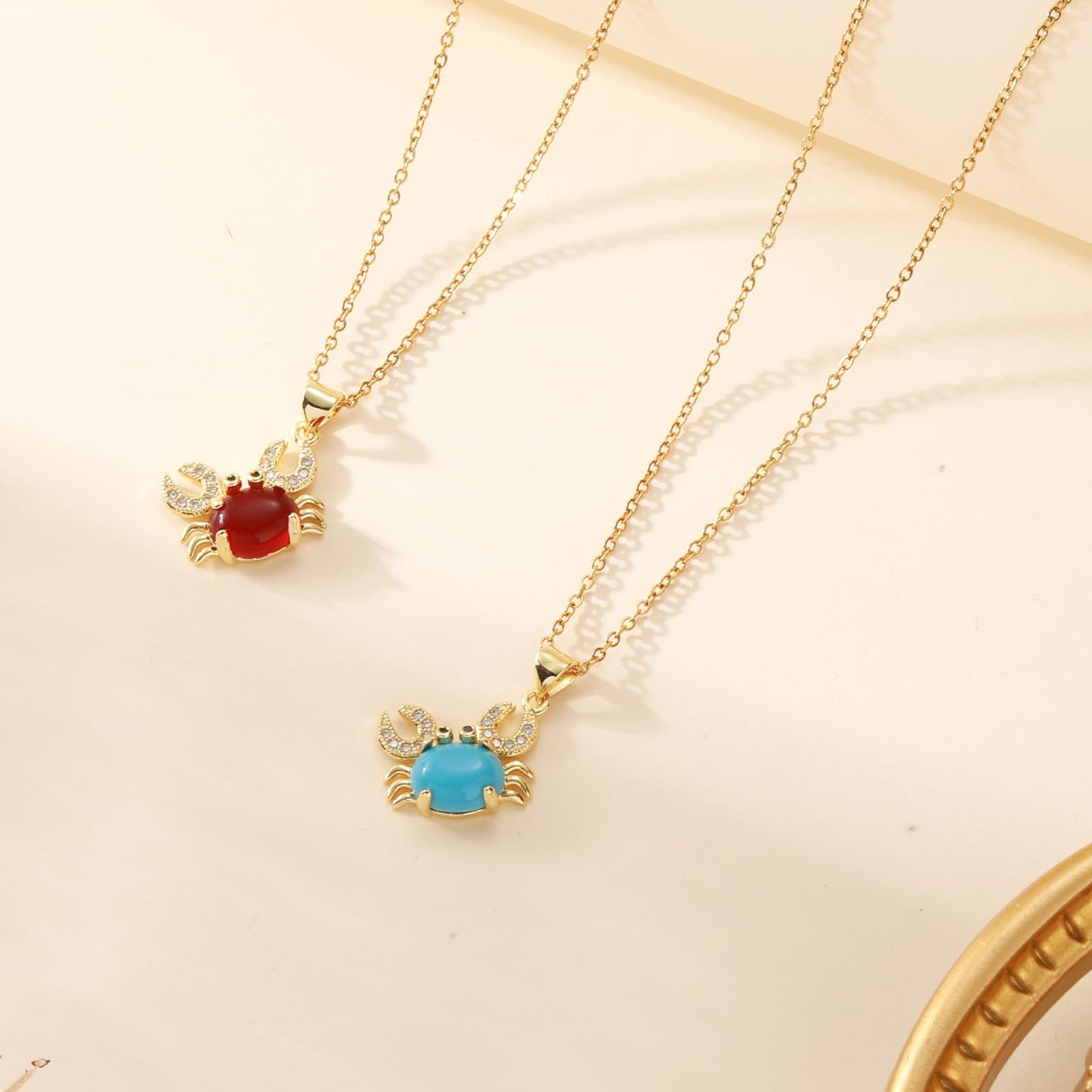 AUMRET Cute Crab Ruby July Birthstone Beachy Necklace - Gold Plated Stainless Steel - Women's Gift for Birthday, Valentine's Day, Mother's Day, Christmas