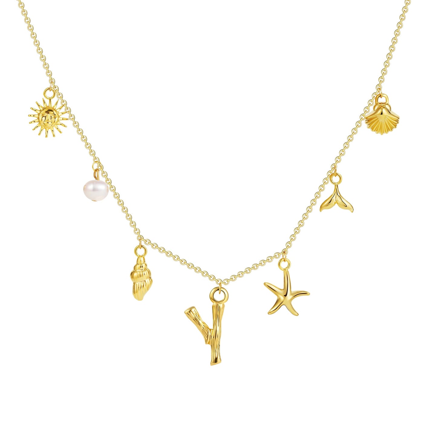 SLOONG Initial Charm Necklace 14K Gold Plated Letter Neckalce Freshwater Pearl Necklace Choker Boho Summer Seashell Beach Starfish Surfer Jewelry Gifts for Women Y