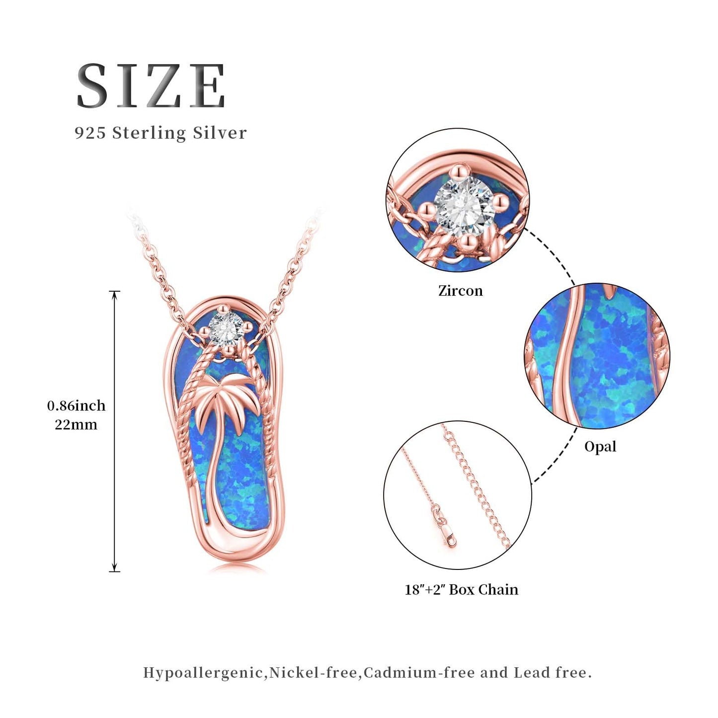 Midir&Etain Flip Flop Necklace 925 Sterling Silver Rose Gold Plated Palm Tree Pendant Beach Blue Opal Necklace Flip-Flop Opal Jewelry for Women Prime