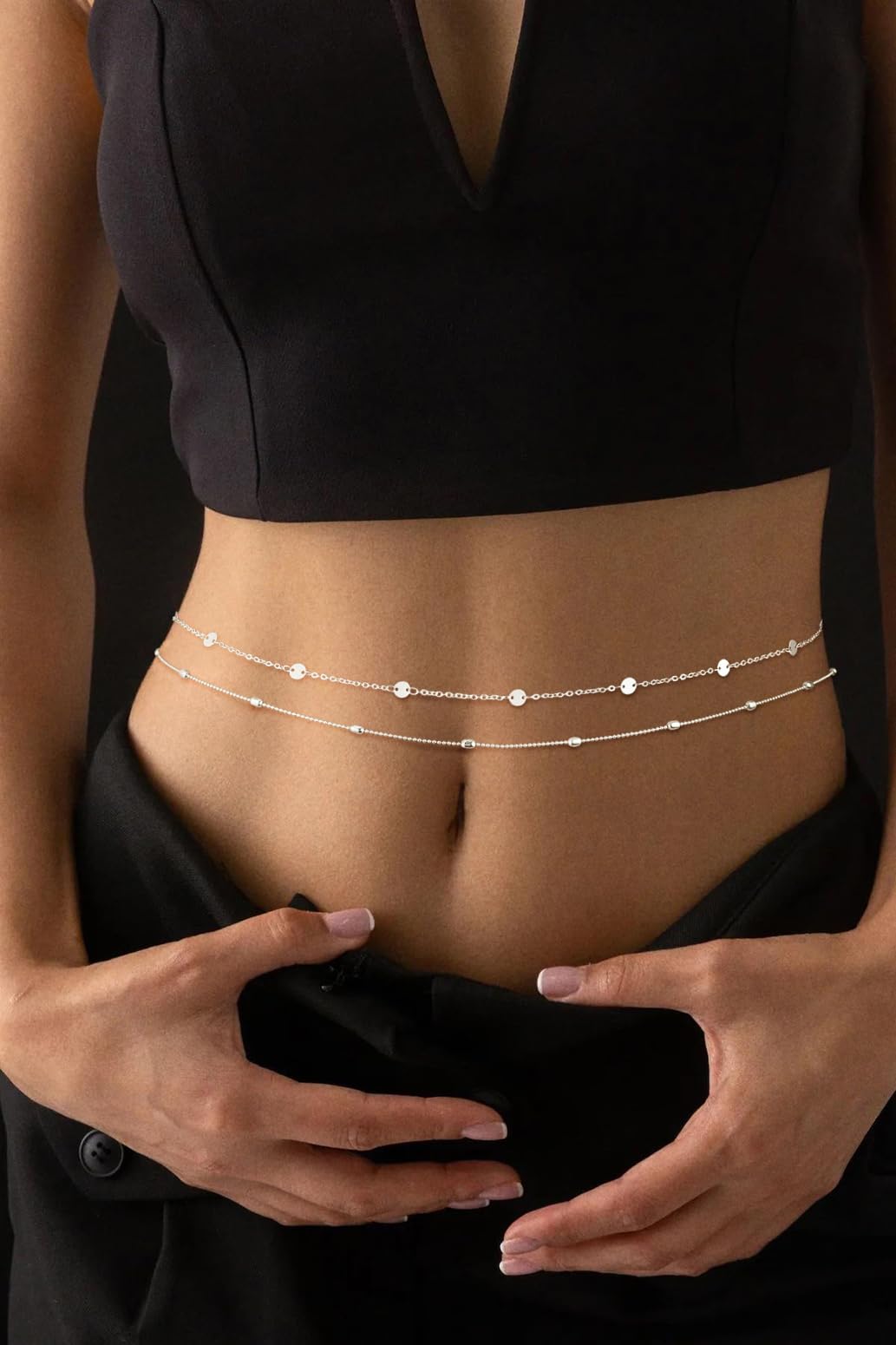 SUFOPE Waist Chain for Women Trendy 14K Silver Plated Belly Chain Adjustable Layered Bikini Belly Beads for the Waist Waterproof Beach Accessories Body Chain Jewelry Gifts