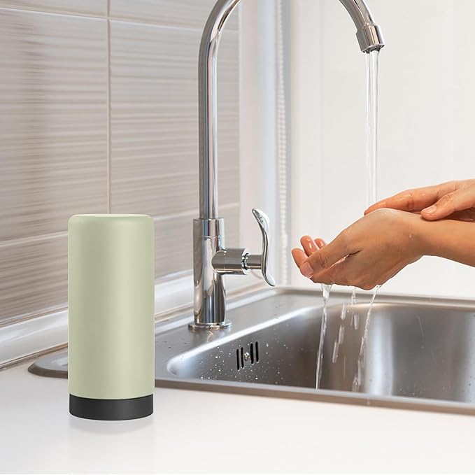 ElmRidge Dish Soap Silicone Dispenser for Kitchen Sink,Squeeze Washing Up Liquid and Hand Soap,Round refillable Silicone Bottles,Easy to Fill and to use,8.5oz,Black 2.4x2.4x5.5inch (Light Green)