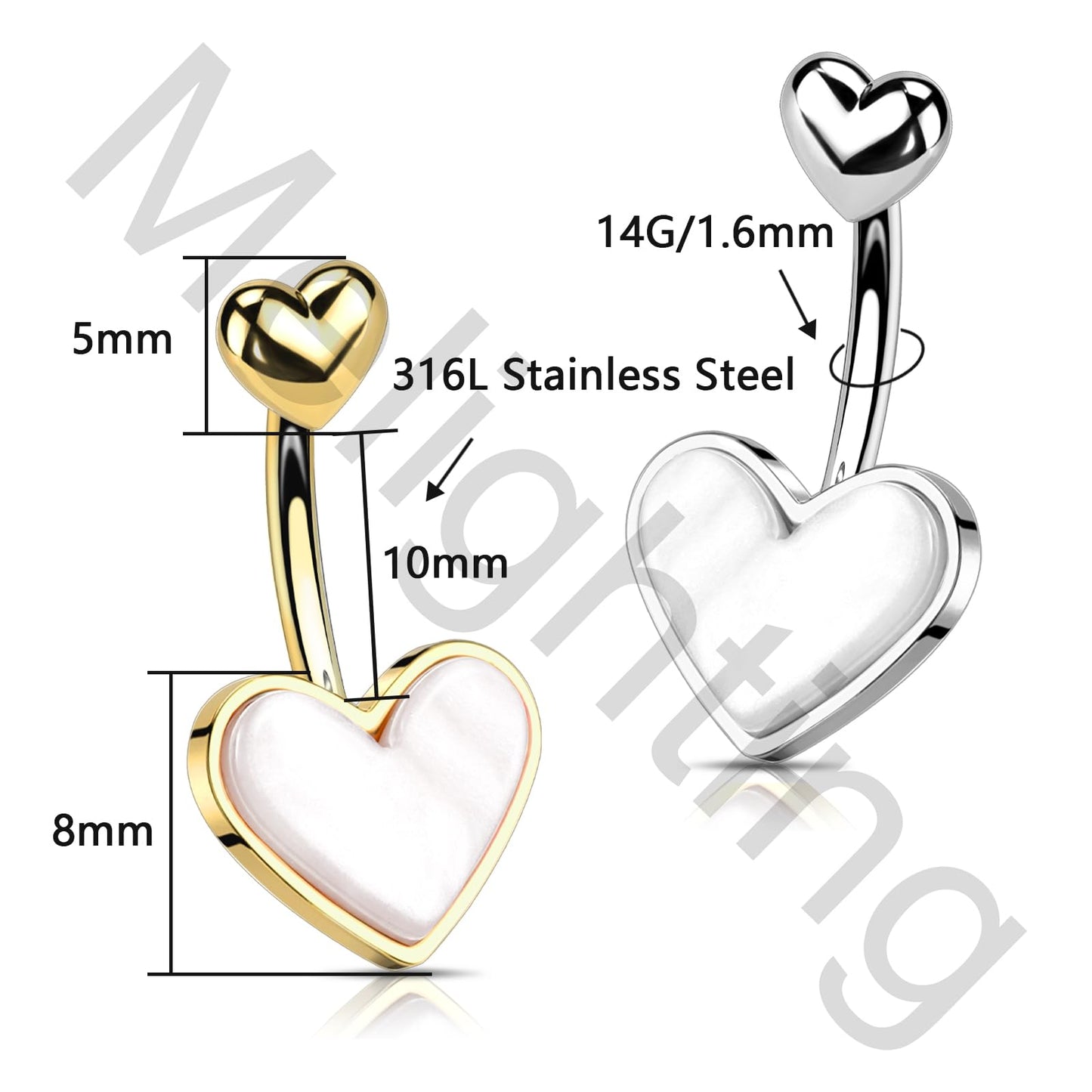 Melighting Heart Belly Button Ring 14G Stainless Steel 316L Pink Belly Ring Belly Piercing Opal Gold Belly Piercing Jewelry Navel Ring For Women 10mm