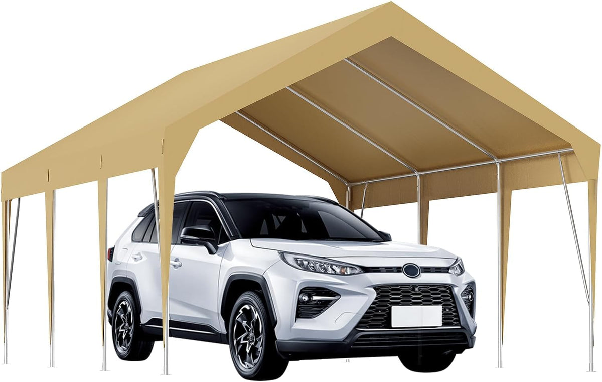 12x20ft Heavy Duty Carport Outdoor Car Canopy UV Resistant Waterproof Party Tent All-Season Portable Garage Gazebo Shelter for Car, Storage Shed (Earthy Yellow)