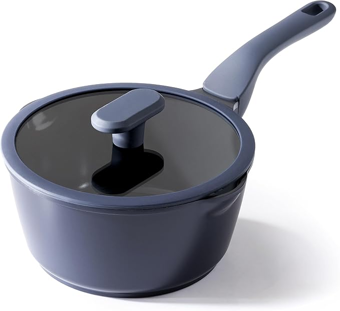 PRICUSIS Ceramic Nonstick Saucepan with Lid, 2.7 Quart Non Toxic Pot with Pour Spouts, Full Coated, 100% Dishwasher Safe, Induction Compatible & Oven Safe, PTFE PFAS & PFOA Free, Blueberry Mist
