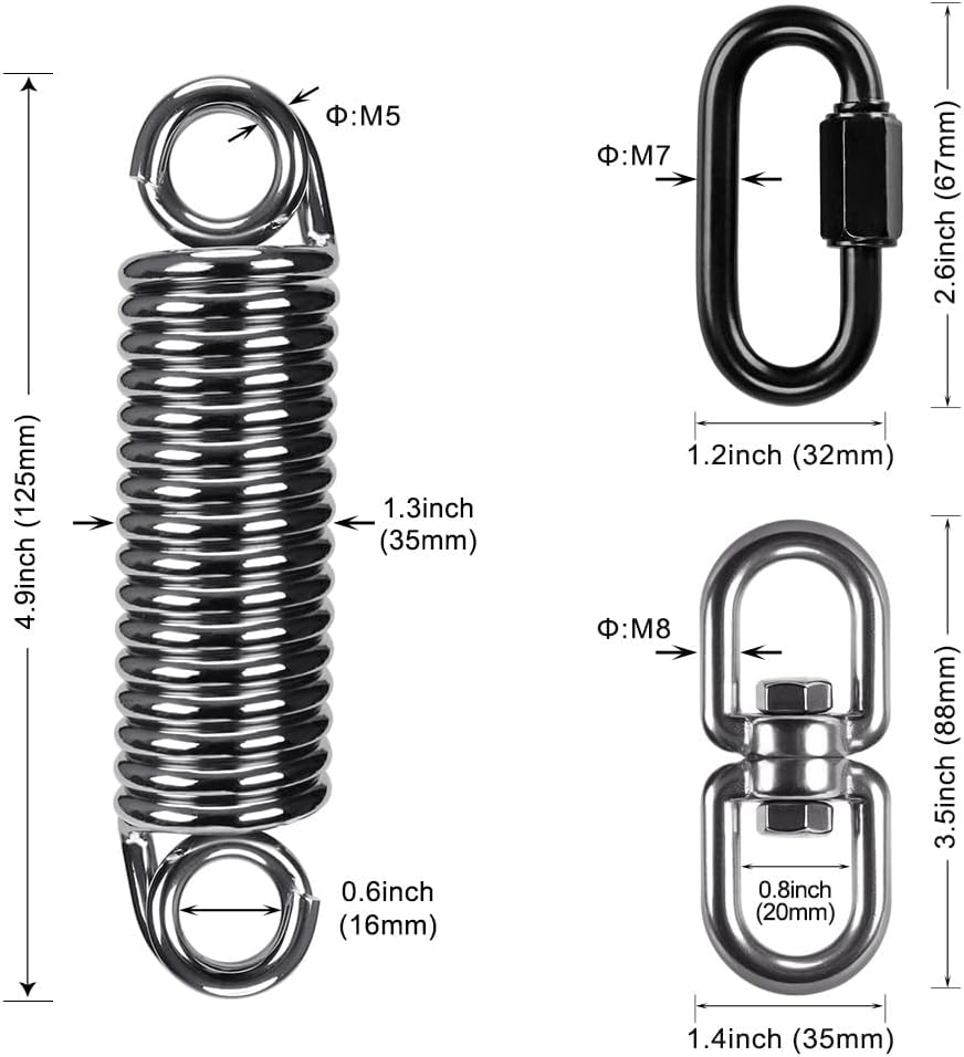SELEWARE Heavy Bag Spring, Punching Bag Hanging Kit with Swivel & 2 Carabiners, 360 Rotational Hanging Accessory for Boxing Bag