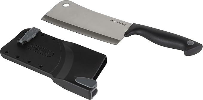 Farberware Edgekeeper 6-Inch Cleaver Knife with Self-Sharpening Blade Cover, High Carbon-Stainless Steel Kitchen Knife with Ergonomic Handle, Razor-Sharp Knife, Black