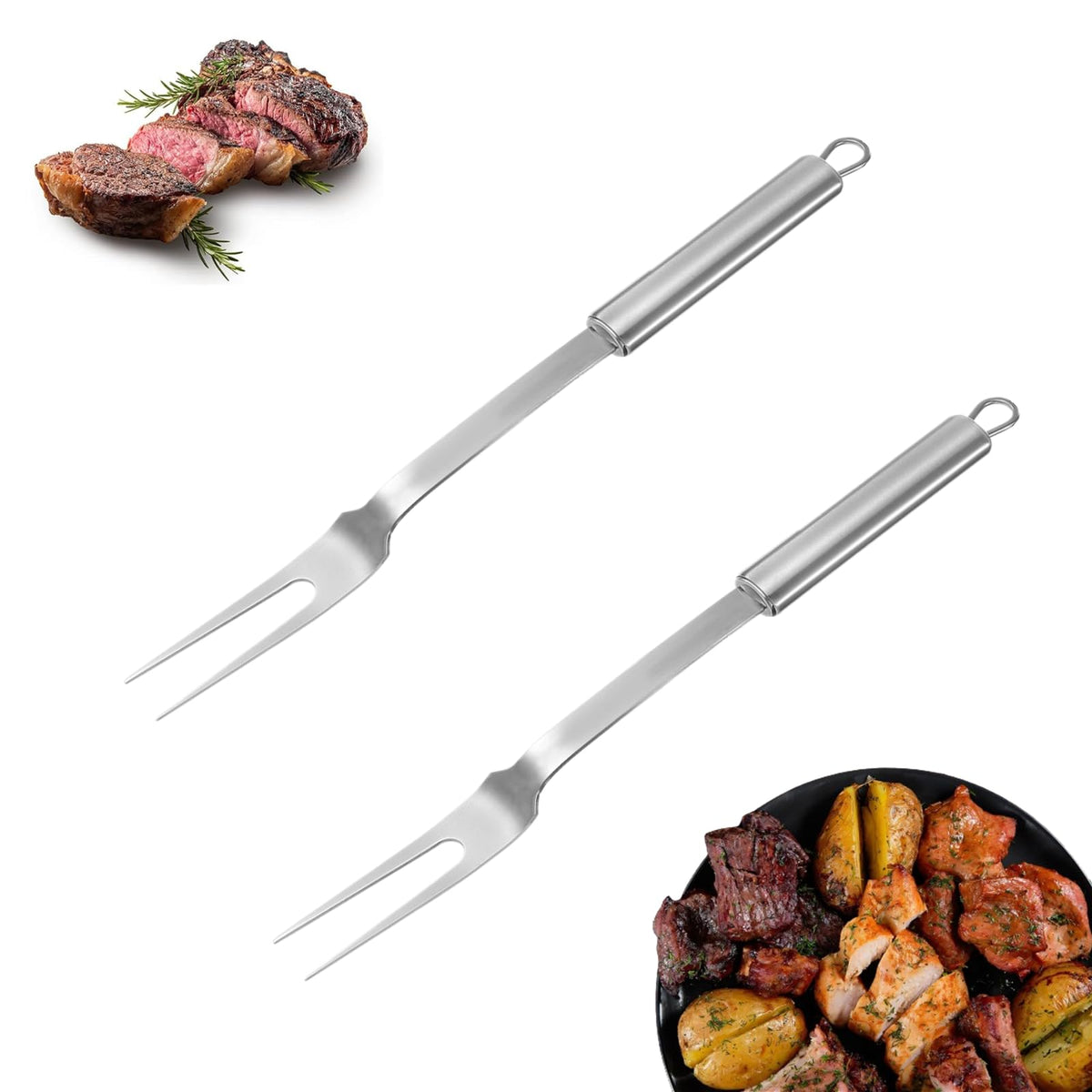 FJYXCHENXM 2 PCS Meat Forks Professional Meat Cooking Fork Grilling Fork Stainless Steel Meat Fork BBQ Fork,Two Pronged Forks for Kitchen(13 Inch)