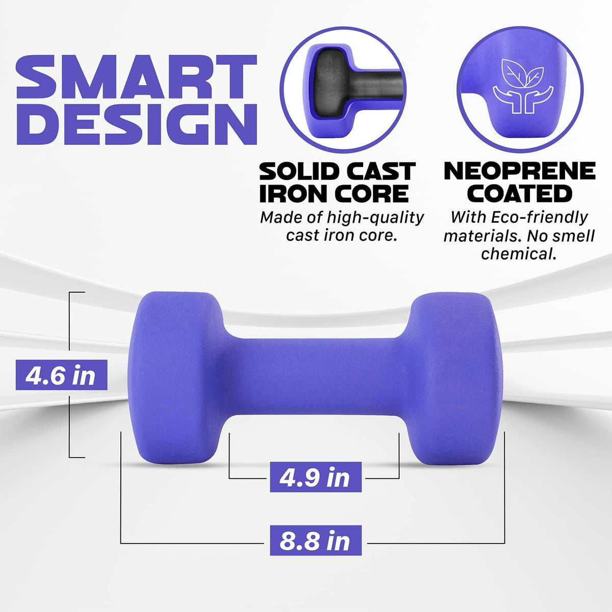 Yes4All Neoprene Coated Dumbbell Hand Weight Sets of 2 - Multiple Weight Options with 15 Colors, Anti-roll, Anti-Slip, Hexagon Shape