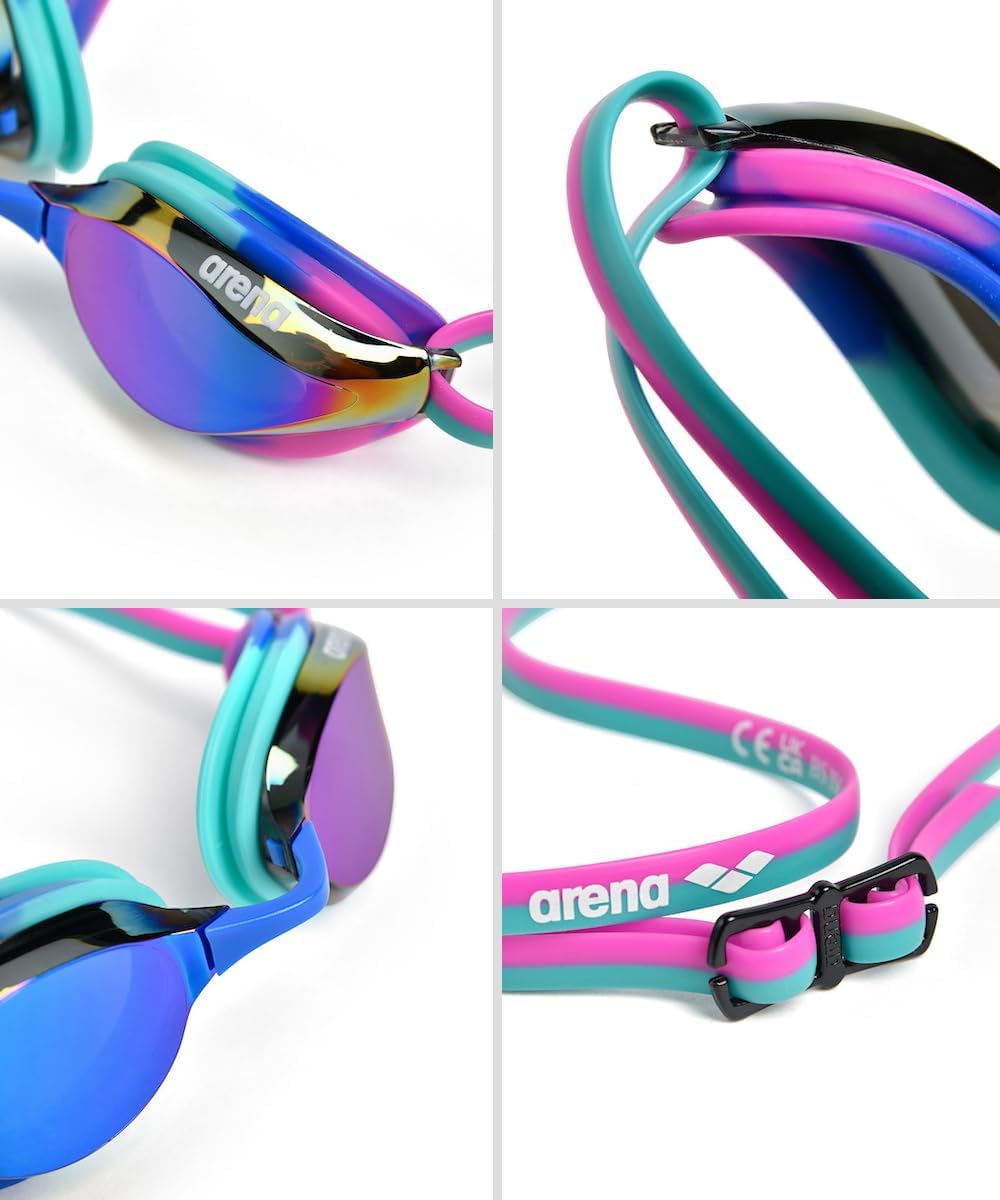 ARENA Unisex Python Racing Swim Goggles for Men and Women Anti-Fog No Leak Max Comfort Dual Strap, Mirror/Non-Mirror Lens