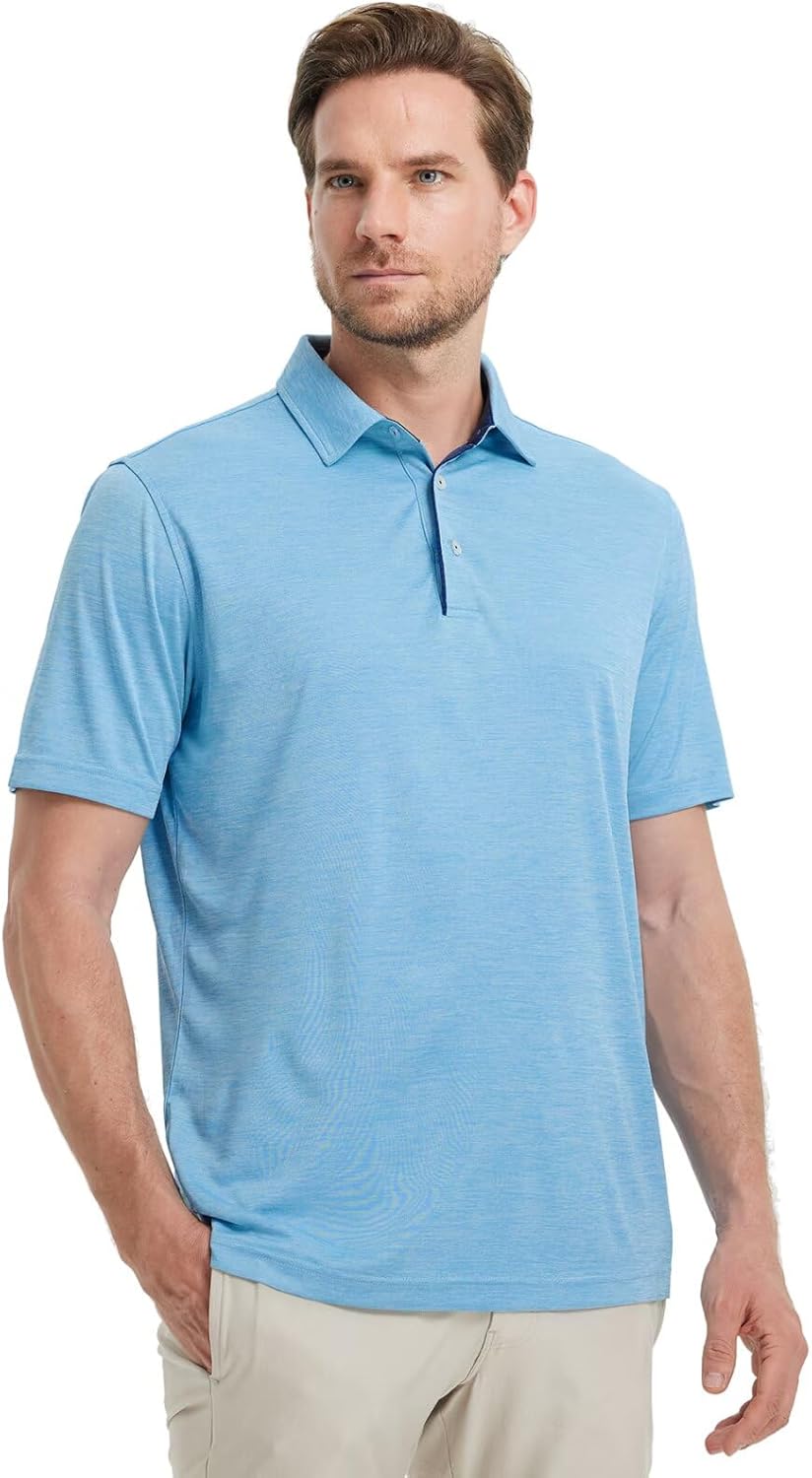 M MAELREG Golf Shirts for Men Short Sleeve Dry Fit Casual Striped Performance Moisture Wicking Collared Mens Polo Shirts