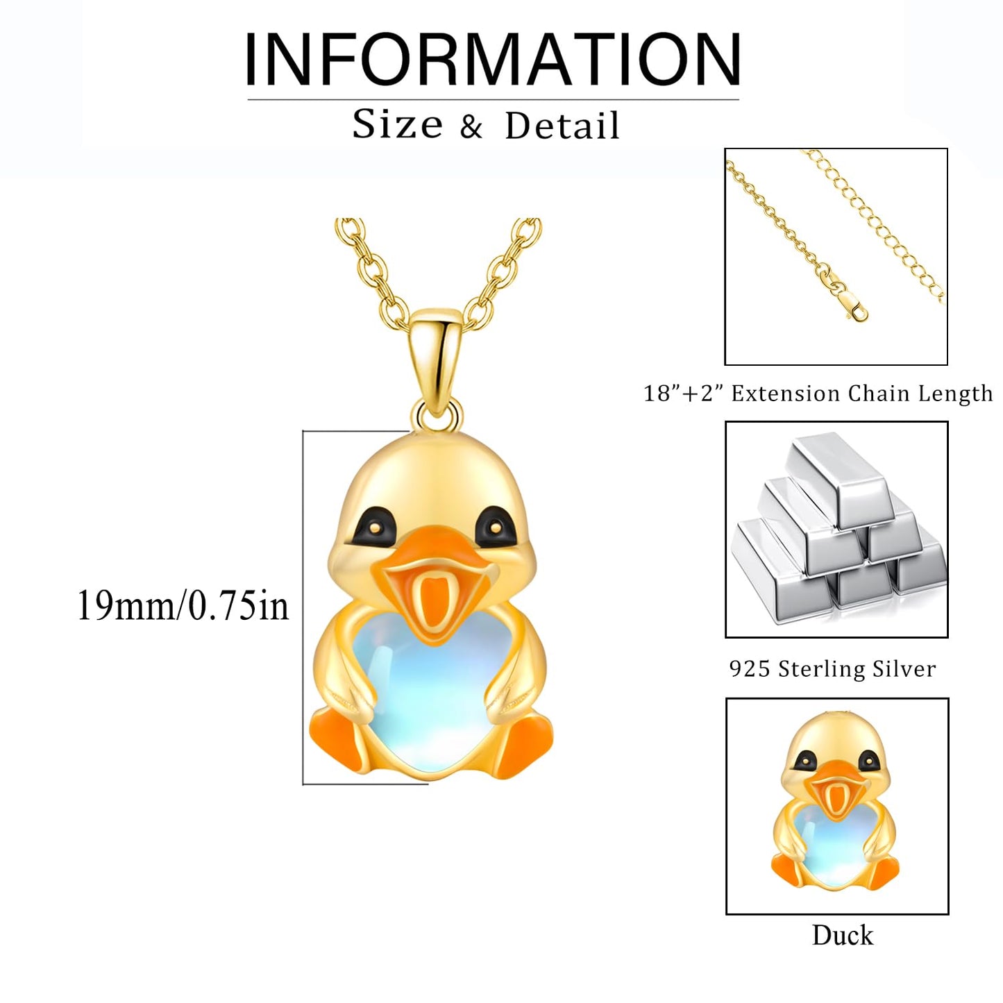 Dreamboat Duck Pendant Necklace for Women 925 Sterling Silver 14K Gold Plated Moonstone Ducks Animal Jewelry Gifts