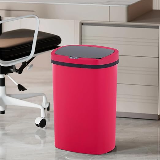 PayLessHere | 13 Gallon Plastic Trash Can | Red | Automatic Touchless Lid with Motion Sensor | Kitchen Garbage Can with Waterproof Design | for Home, Office, Bathroom | Pack of 3