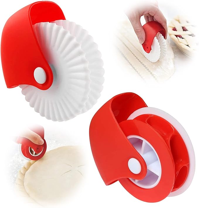 2 Pack Pastry Cutting Wheel, Pastry Wheel Decorator Pie Crust Pastry Wheel and Cutter for Cutting Pastry, Rolled Pastry Pie Crimper, Baking & Cooking Tool for Apple Pie Crust or Ravioli Pasta