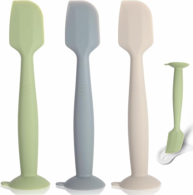 Baby Diaper Cream Spatula 3 Pack Diaper Spatulas Soft Silicone Diaper Cream Applicator Baby Butt Paste Spatula Brush with Suction Base,Full Size(Gray+Off-white+Green