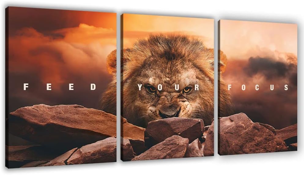 Motivational Wall Art Inspirational Wall Art 3 Pieces Canvas Poster Wall Painting Lion Artwork for Living Room Bedroom Home Decor Prints Pictures Office Wall Decor Framed Ready to Hang 48''Wx 24''H