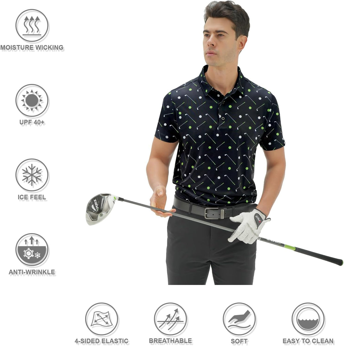 DEOLAX Mens Polo Shirts Fashion Print Mens Golf Shirt Dry Fit Mens Golf Polo Short Sleeve Quick Dry Funny Golf Shirt for Men