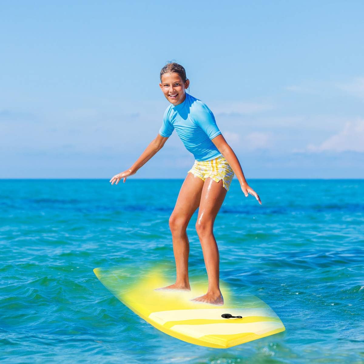 Goplus 41''/37''/33'' Lightweight Body Board for Beach, Surf Board with EPS Core, XPE Deck, HDPE Slick Bottom, Wrist Leash, Bodyboard for Kids Adults Surfing