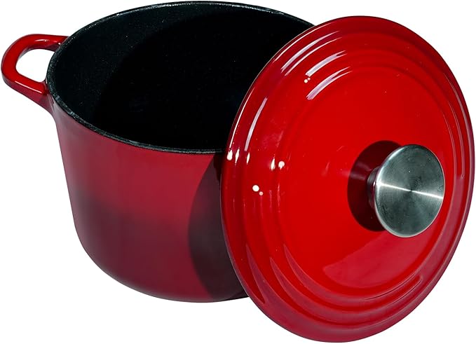 Flavehc Dutch Oven Pot with Lid 2.8 qt Cast Iron Dutch Oven for Bread Baking Red Enameled Cast Iron Rice Pot with Handels