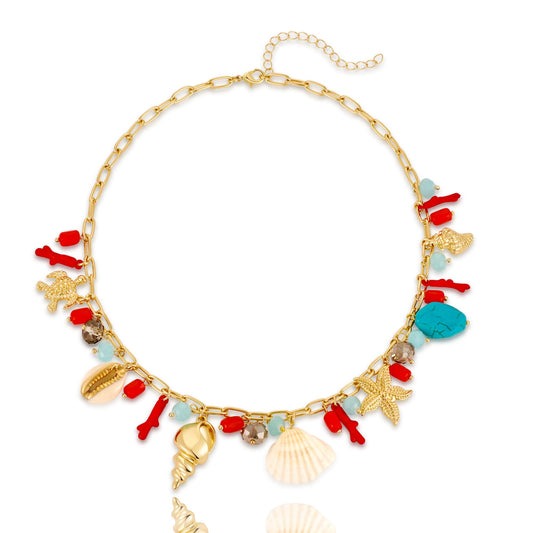 CLASSYZINT Gold Ocean Charm Necklace with Shell Starfish Beads for Women Beach Layered Jewelry
