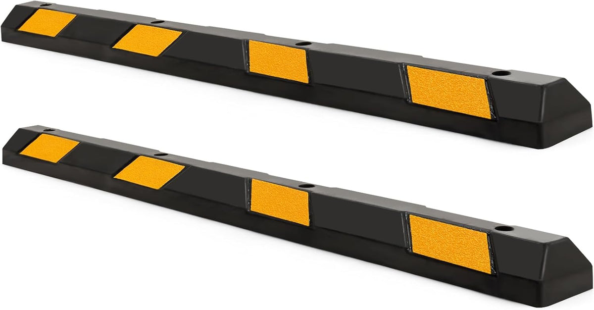 IRONMAX Parking Stopper for Garage, 72" Long Rubber Curb with Yellow Reflective Stripes, Heavy Duty Parking Block Garage Wheel Stop for Car, Truck, RV, Trailer (2 Pack)