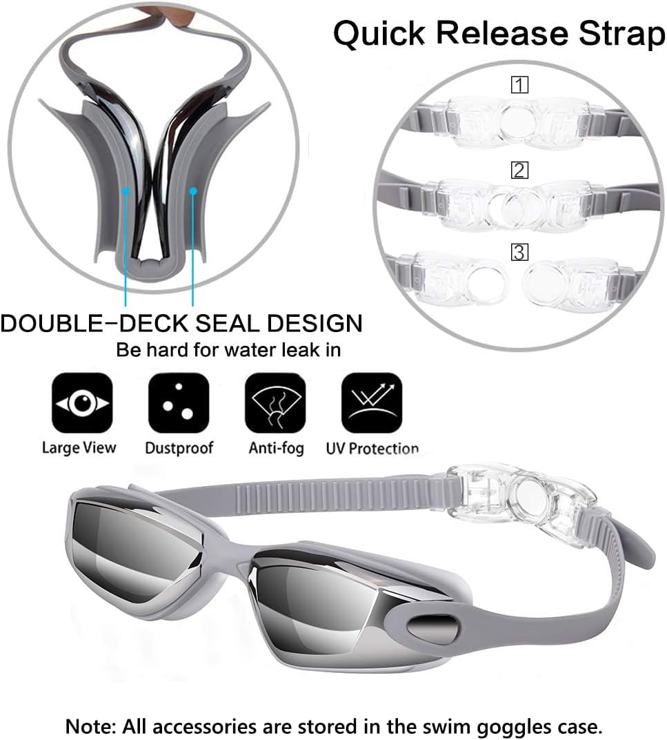 Swim Goggles Swimming Goggles No Leaking with Nose Clip, Earplugs, Swim Cap and Case for Men Women