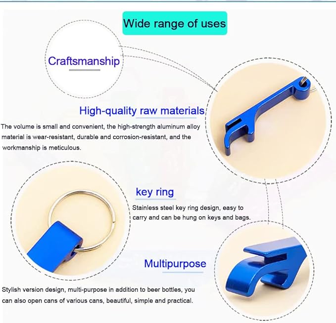 100Pcs Colored Aluminum Bottle Opener Keychain, Soda Beverage Beer Bottle Opener Keychain, for Kitchen/Wedding/Bar/Party
