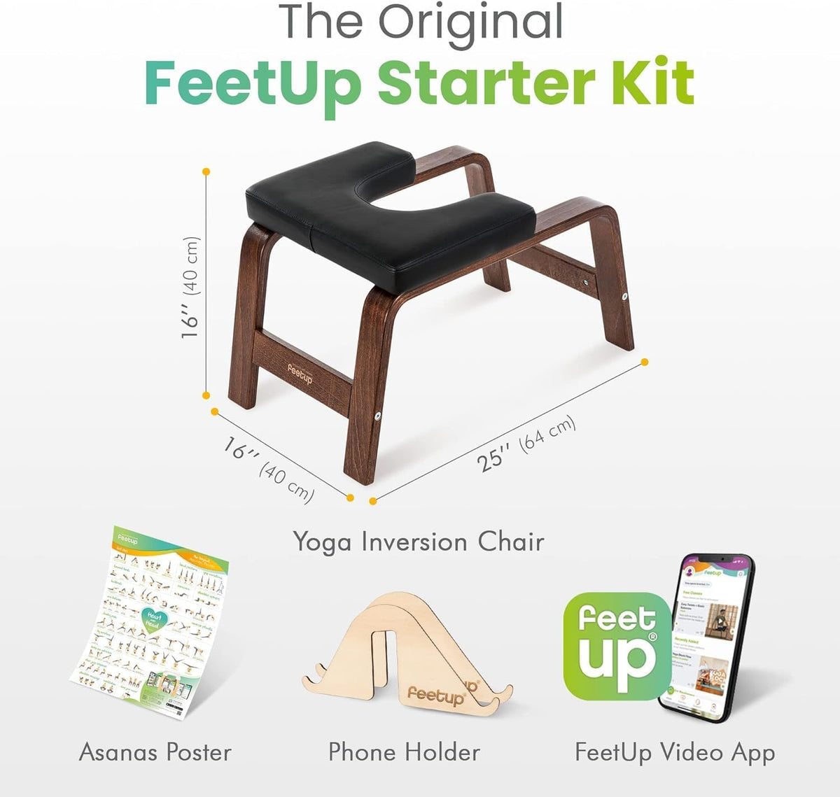 FeetUp - The Original Yoga Headstand Bench, Vegan Handstand Trainer Bench and Stand, Strength Training Inversion Equipment for Relaxation and Strength, Includes App & Starter Kit, #1 Worldwide
