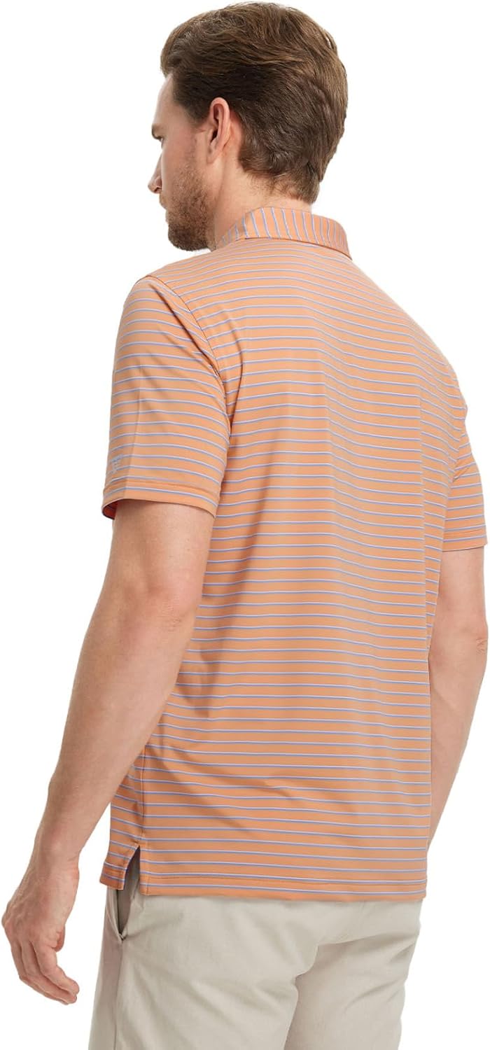 M MAELREG Golf Shirts for Men Moisture Wicking Striped Polo Performance Dry Fit Business Sports Mens Polo Shirts Short Sleeve