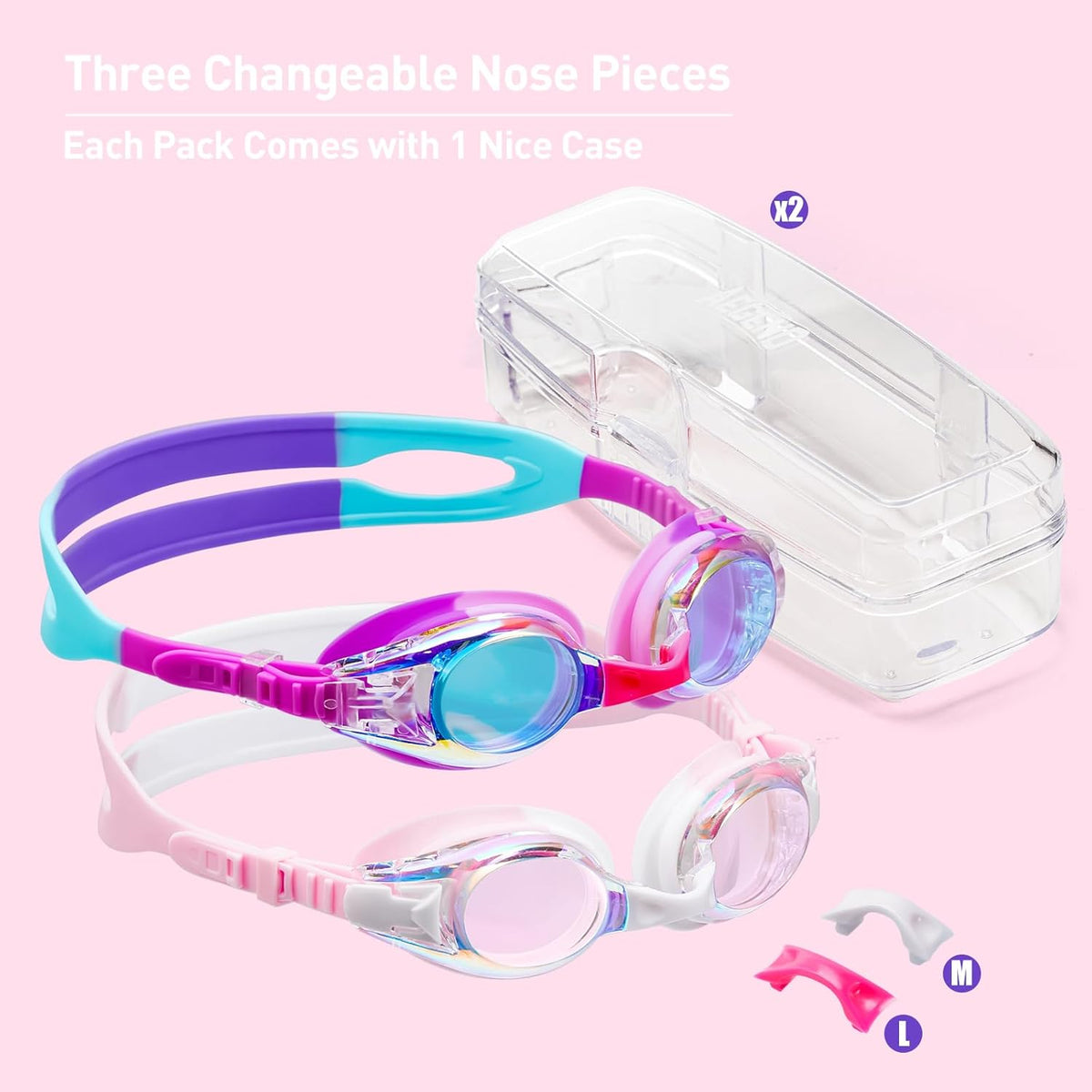 Aegend 2 Pack Kids Goggles, Swimming Goggles for Kids Age 4-16 Boys and Girls Youth, Anti-Fog Waterproof Anti-UV Pool Goggles
