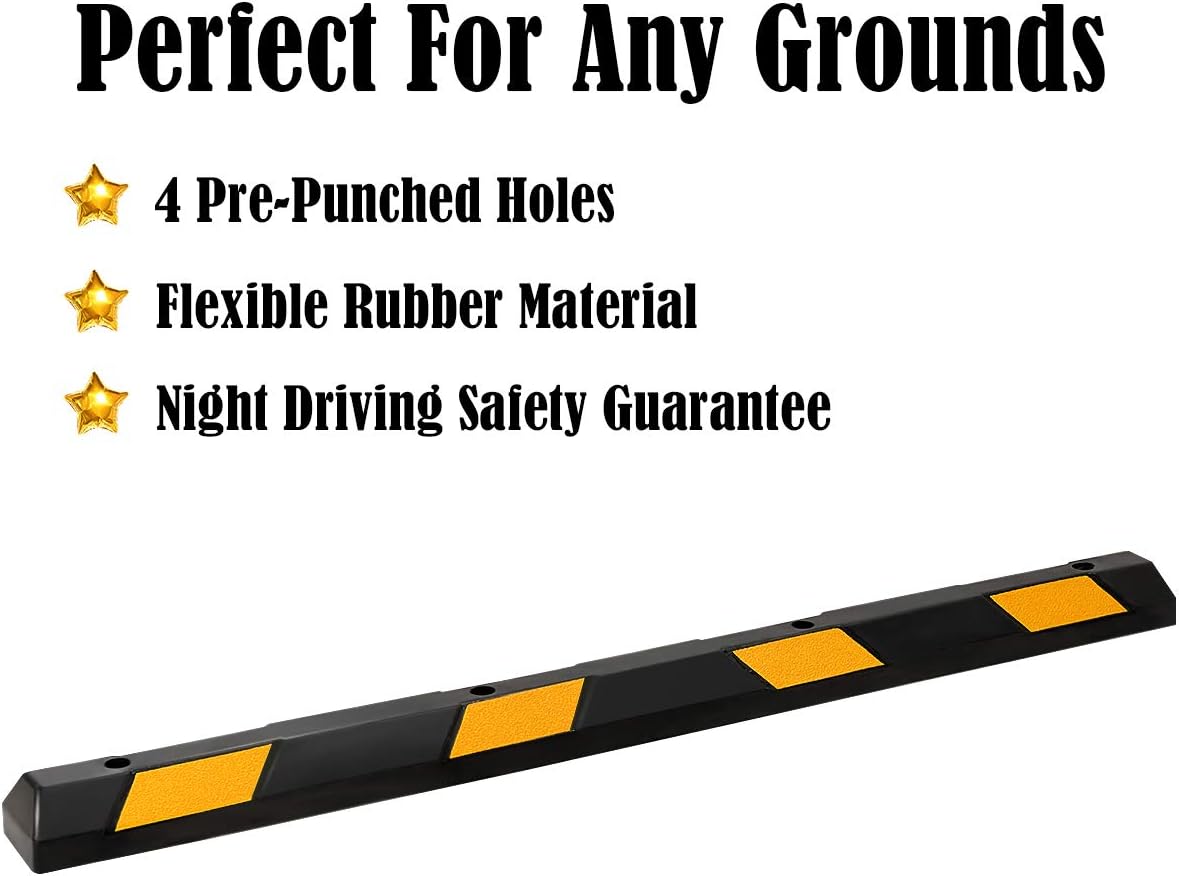 IRONMAX Parking Stopper for Garage, 72" Long Rubber Curb with Yellow Reflective Stripes, Heavy Duty Parking Block Garage Wheel Stop for Car, Truck, RV, Trailer (6 Pack)