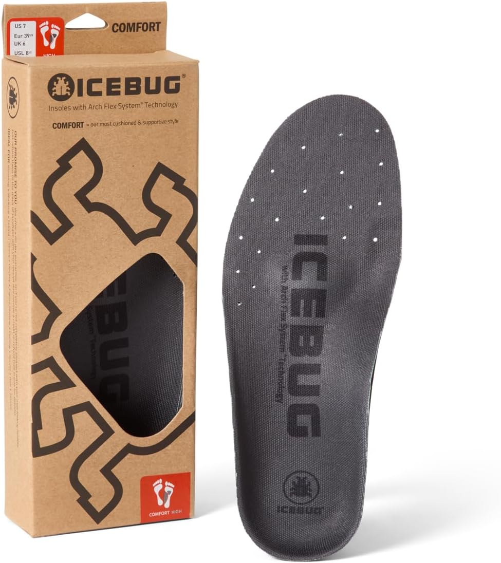 Icebug Comfort Insoles with Dynamic Arch Support, Charcoal Medium Arch, M 5/W 6.5-7