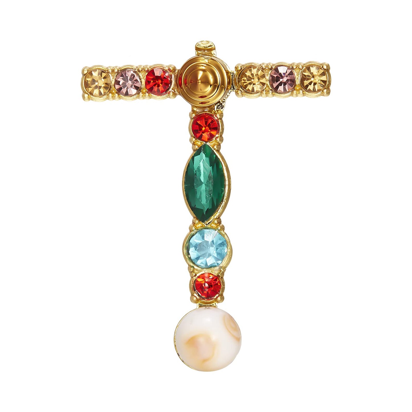 RINHOO Crystal Pearl Initial Brooch Gold Plated Enamel Colorful Letter Alphabet Breastpin Pin Jewelry for GIFTS (Gold T)