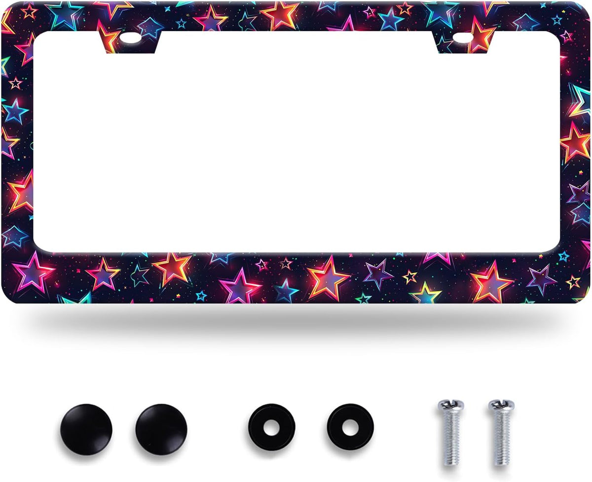 Colorful Stars License Plate Frame Starry Sky License Plate Holder Funny Car Accessories Decoration 12.3" x 6.3" for Men Women