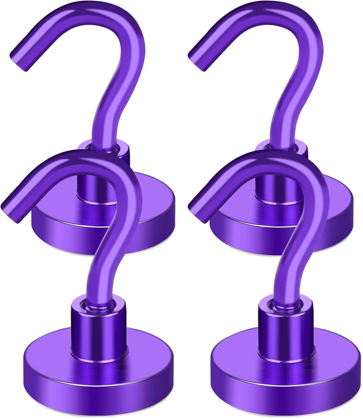 MIKEDE Magnetic Hooks Heavy Duty, 28LB+ Strong Magnets with Hook for Fridge, Neodymium Extra Strength Industrial Hooks for Hanging, Magnetic Hanger for Toolbox, Cruise, Grill (Purple, 4 Pack)