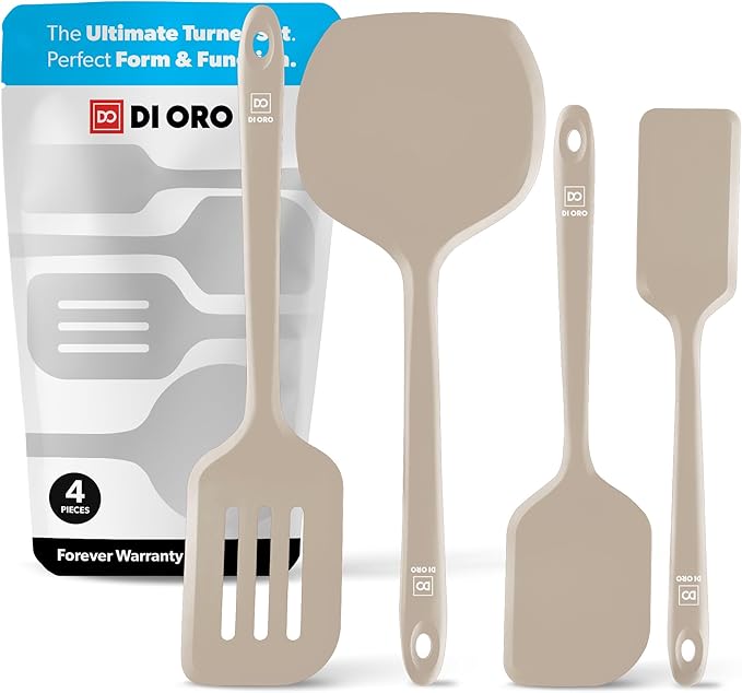 New DI ORO Silicone Turner Spatula Set - Kitchen Spatulas for Nonstick Cookware - Cooking Utensils for Flipping Eggs & Pancakes - 600°F Heat-Resistant BPA Free Turners - Dishwasher Safe (4pc, Clay)
