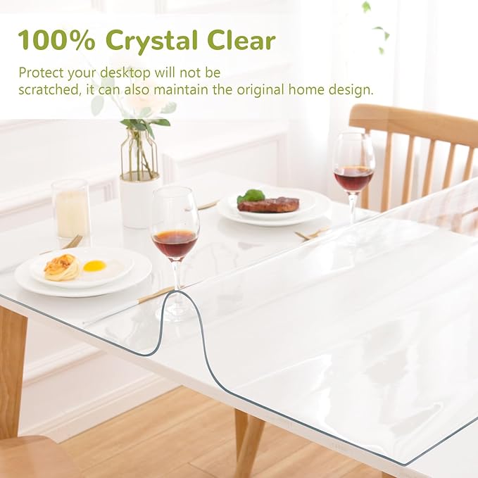 32 x 72 Inch Clear Table Cover Protector, Clear Table Protector for Dining Room Table, 1.5mm Plastic Table Cover, Waterproof Table Pad for Kitchen, Office