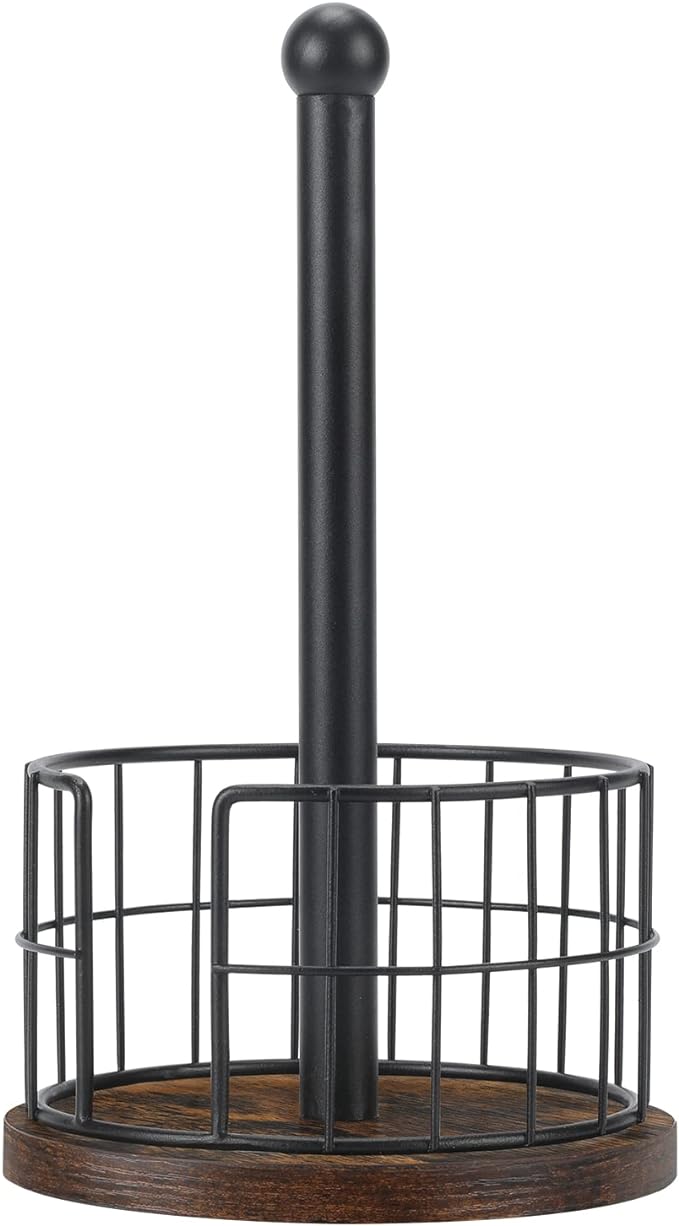 YINMIT Wood Paper Towel Holder Countertop, Farmhouse Paper Towel Holder with Heavy Duty Base, Wooden Paper Towel Holders, Paper Towel Holders for Kitchen, Fits Standard and Large Size Rolls