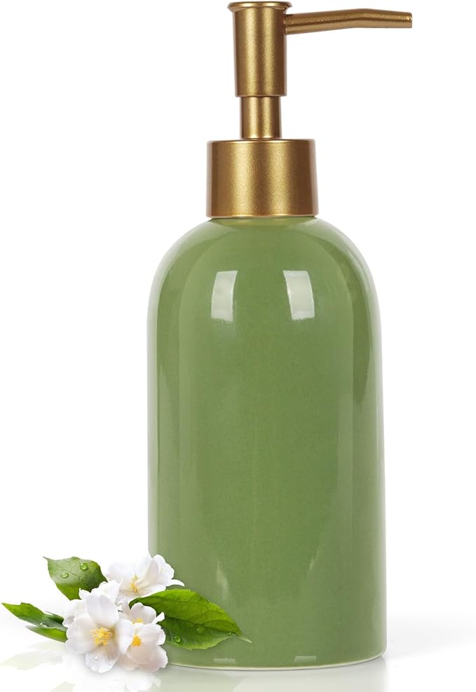 Natheeph 14OZ Ceramic Soap Dispenser Ceramic Soap Pump Dispenser Can Fill Liquid for Bathroom/Kitchen (Green)