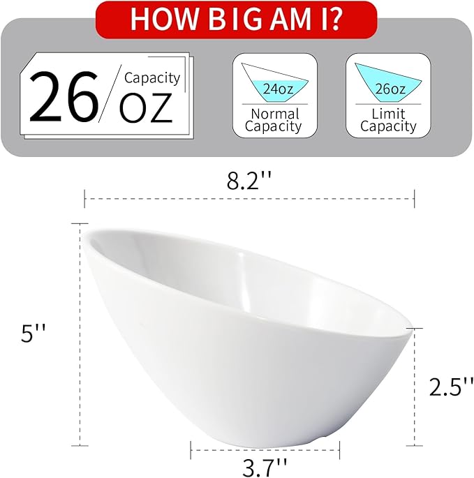 TP Salad Bowls Set of 4, 26 oz Melamine Serving Bowls for Pasta, Cereal, and Snacks, Lightweight and Durable, Dishwasher Safe, White Bowls for Restaurant, Kitchen, Daily Use