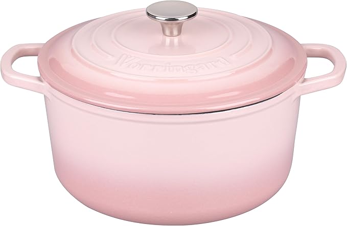 VORRINGARD Enameled Cast Iron Dutch Oven Pot with Lid, for Sourdough Bread Baking, Round Dutch Ovens, 4.5 Quart, Pink