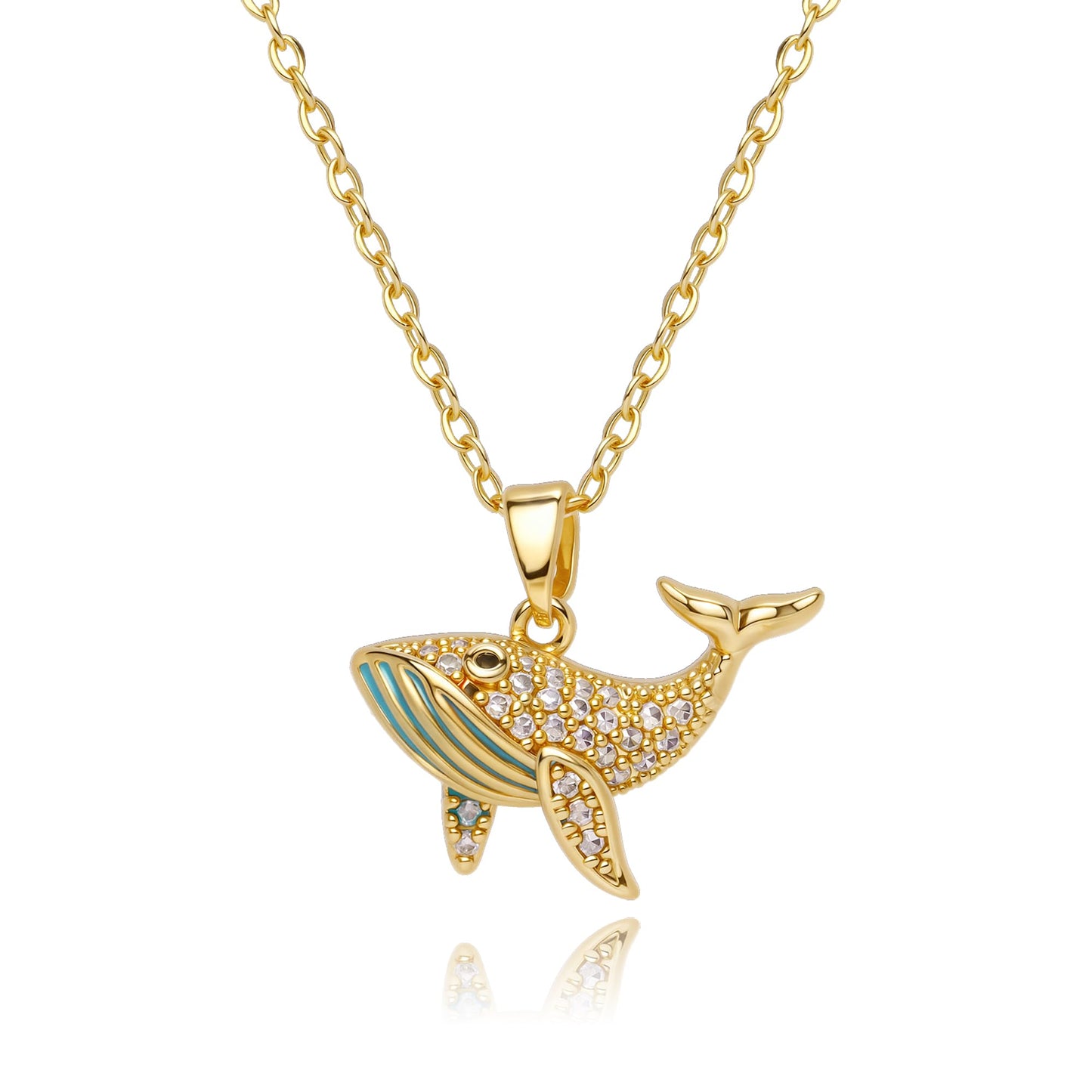 GLUBU Gold Whale Necklace for Women - Sparkling Sea Life Pendant with Blue Enamel, Dainty Ocean Jewelry with My Vibe My Choice Self-Love Message Card, Beach Nautical