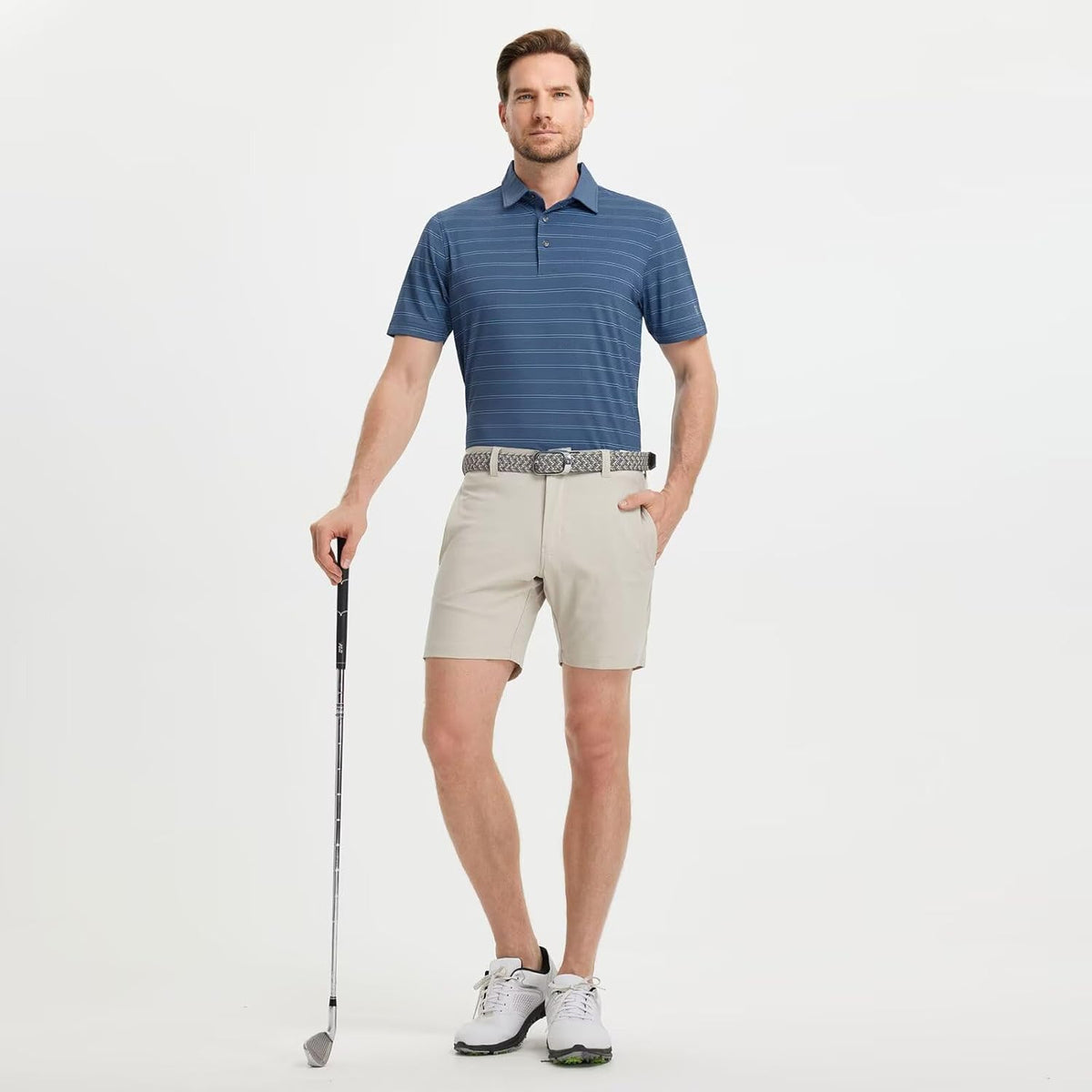 M MAELREG Golf Shirts for Men Moisture Wicking Striped Polo Performance Dry Fit Business Sports Mens Polo Shirts Short Sleeve